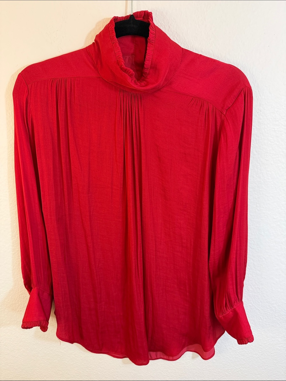 ZARA Vibrant Red Long-Sleeve Turtleneck Blouse